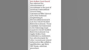 Coast Guard Assistant Commandant 02/2024 Recruitment 2023 #bandayareybadaya