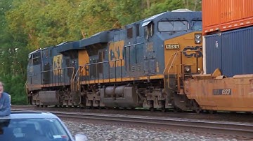 CSX train with intermodal and a bunch of loaded autoracks! ES40DC leaders!