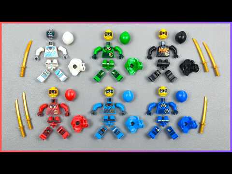 YouTube thumbnail: LEGO Ninjago MERGE SUIT Collection | Lloyd Kai Zane Cole Nya Jay