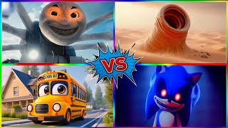 Cursed Thomas Vs Erosion Worm Vs School Bus Vs Sonic Exe | Tiles Hop 4K EXE | Tiles Hop!