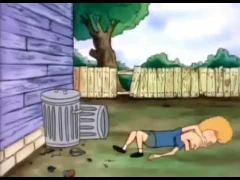 butthead throws a trash can at beavis