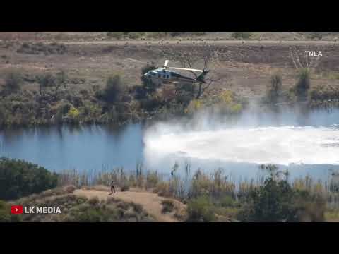 Chatsworth Brush Fire Quickly Stopped by LAFD & LACoFD (Helicopter Snorkeling and Drops)
