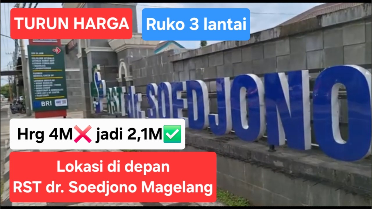 Dijual 2 Ruko satu SHM di depan RST Soedjono Magelang. Luas 250m² Cocok utk usaha, Lok strategis