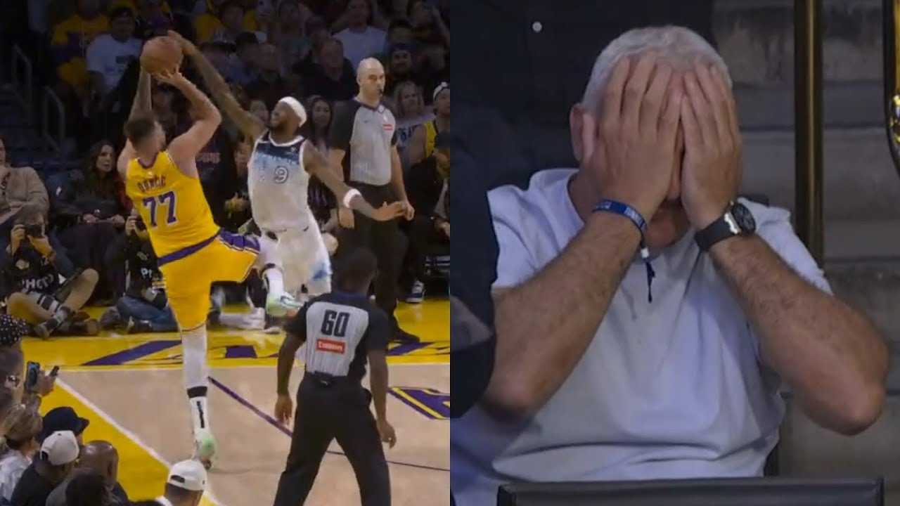 Luka Doncic INSANE one legged 3 falling out of bounds STUNS his Dad 😂 ...