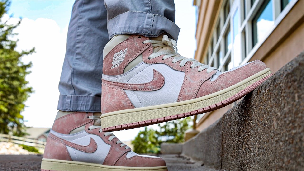 Women's Air Jordan 1 High Washed Pink On foot lace swap
