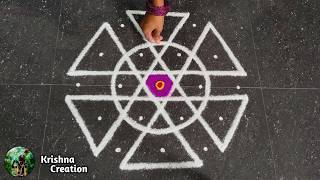 Easy sikku kolam, Kambi kolam | Melikala muggulu | 5x3 dot neli kolam | Beautiful Kambi kolam