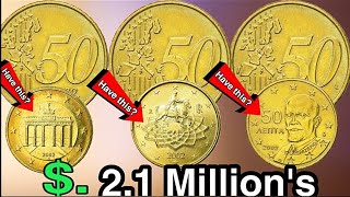 إلى 3 Ultra 50 Euro Cent العملات المعدنية الأكثر قيمة من فئة خمسين يورو بقيمة الكثير من المال! عملات معدنية تستحق المال!