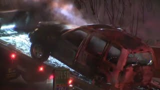 Car fire closes westbound I-696 lanes between Mound, Dequindre roads