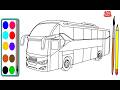 Bagaimana Cara Menggambar dan Mewarnai Bus Transportasi untuk anak dan Balita yang Cantik