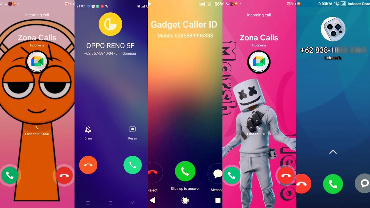 SAMSUNG SPRUNKI VS OPPO K1 VS RENO 5F VS SAMSUNG MARSH VS REDMI 3A incoming calls