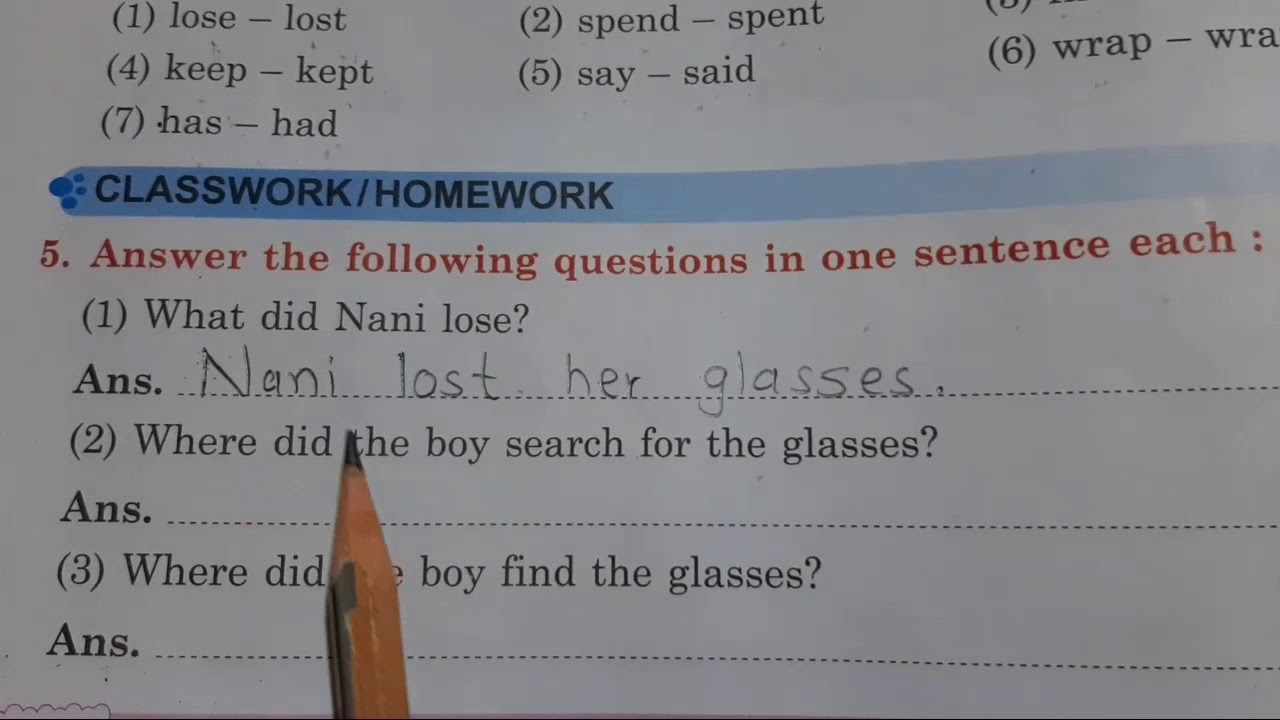 3.8- Reading time/Nani's Glasses/writing work 1st std English online study