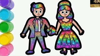 Wedding Couple Drawing, Painting & Coloring for Beginners | How to Draw Bride & Groom Step by Step