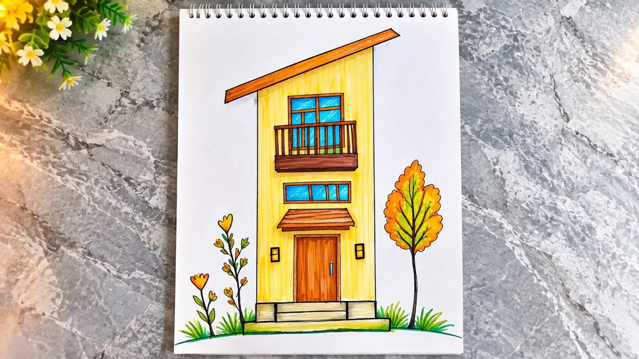 Easy House Drawing with Markers color | Relaxing Art Process - YouTube
