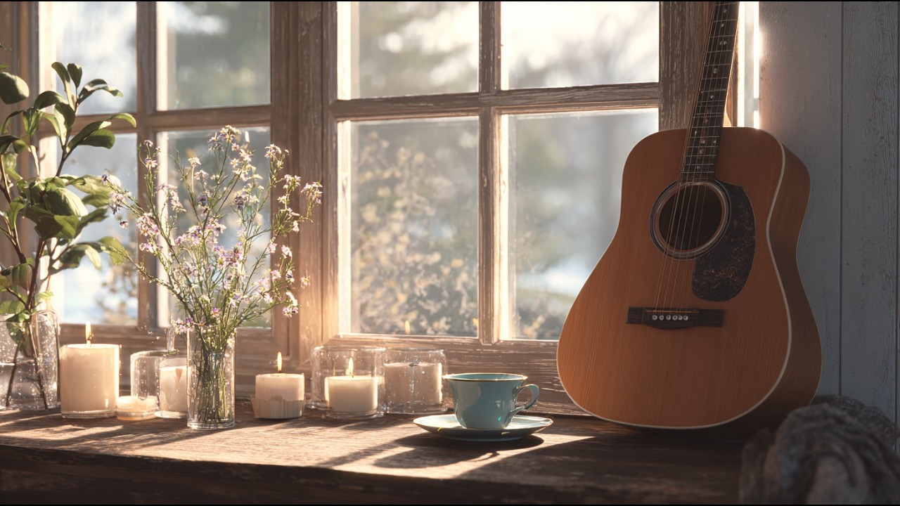Расслабляющий джаз на акустической гитаре у солнечного окна - Музыка для кофе, учебы и сна