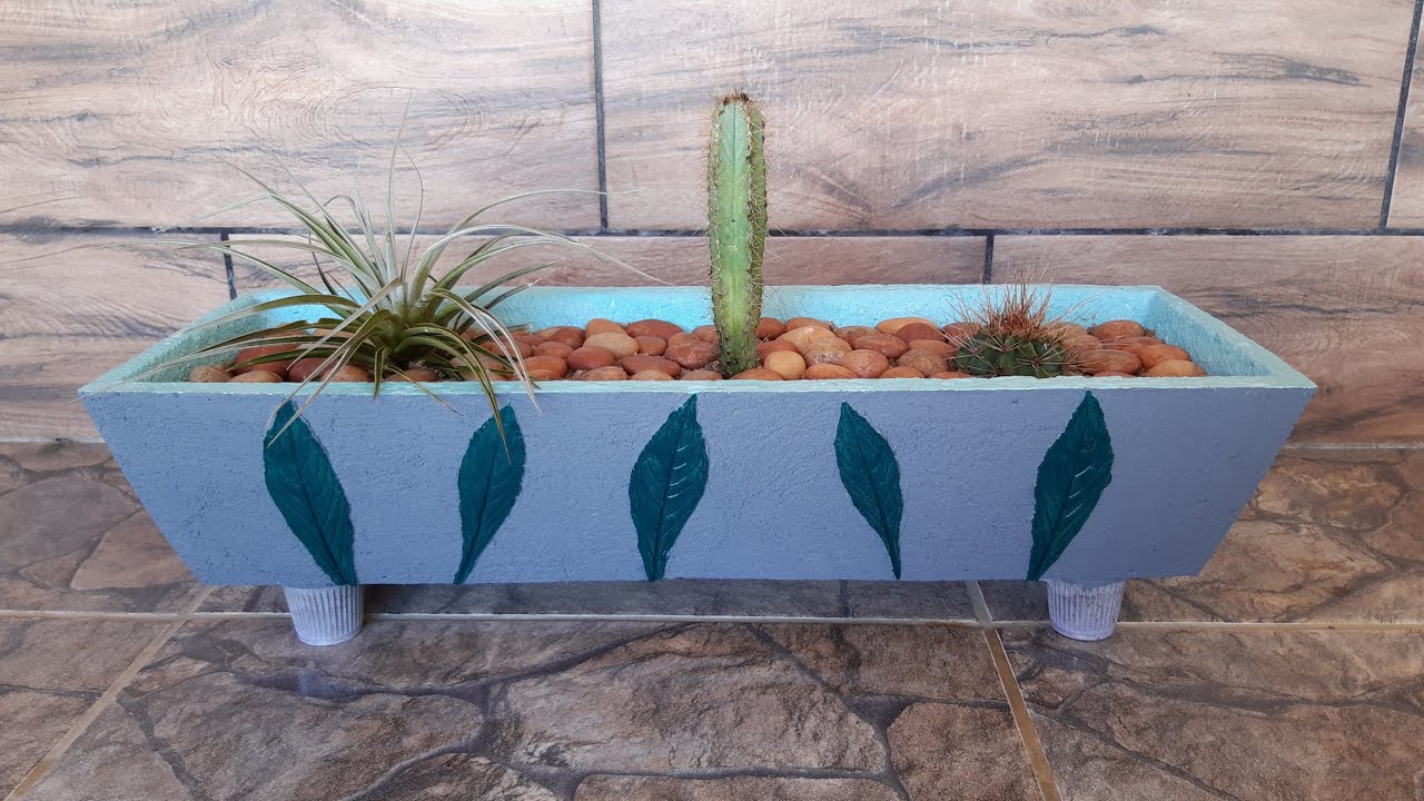 como fazer vaso jardineira com cimento, areia e folha natural