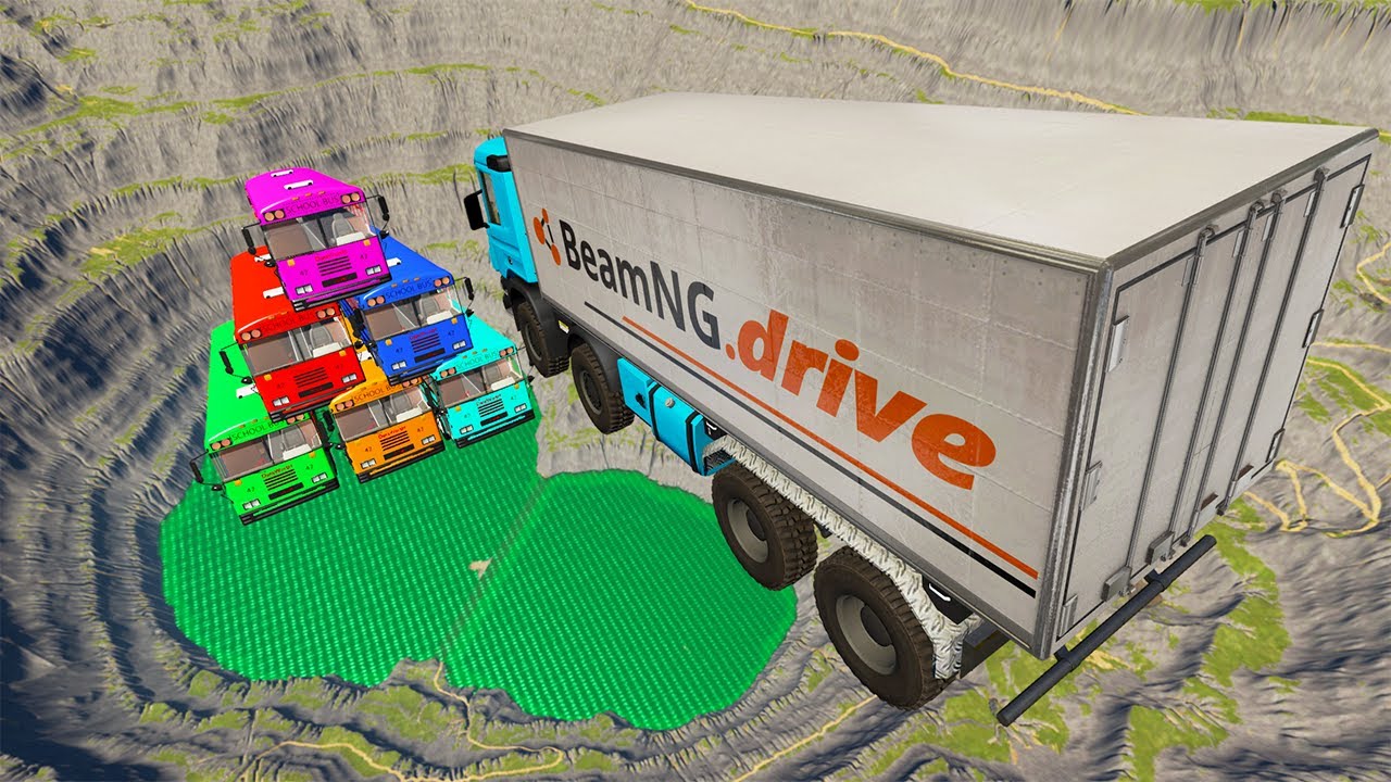 Throwing Cars At Big GIANT School Bus TOWER Leap Of Death - BeamNG Drive