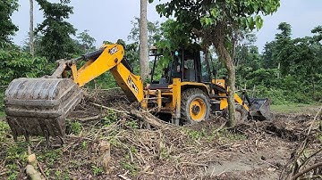 JCB Backhoe Clearing Forest Ground To Planet New Tree - JCB Working on Forest- JCB Backhoe Video