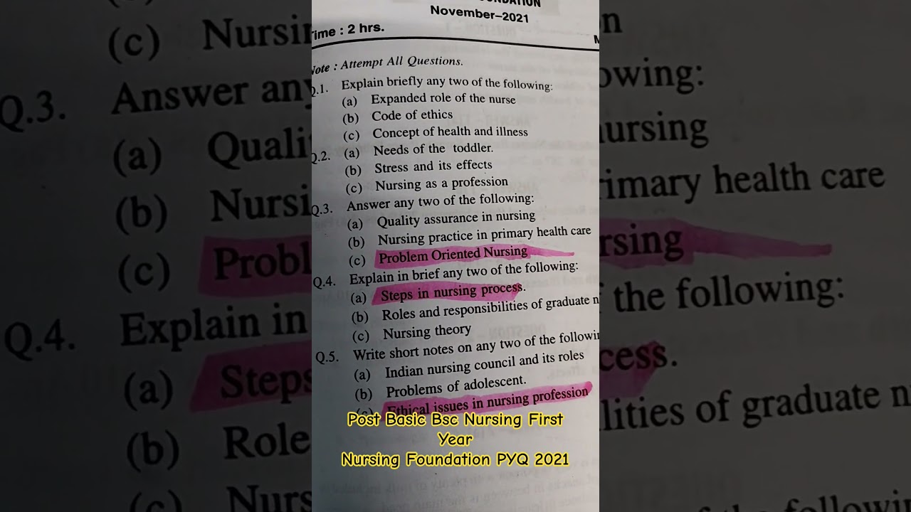 Pb.bsc nursing first year nursing foundation pyq 2021