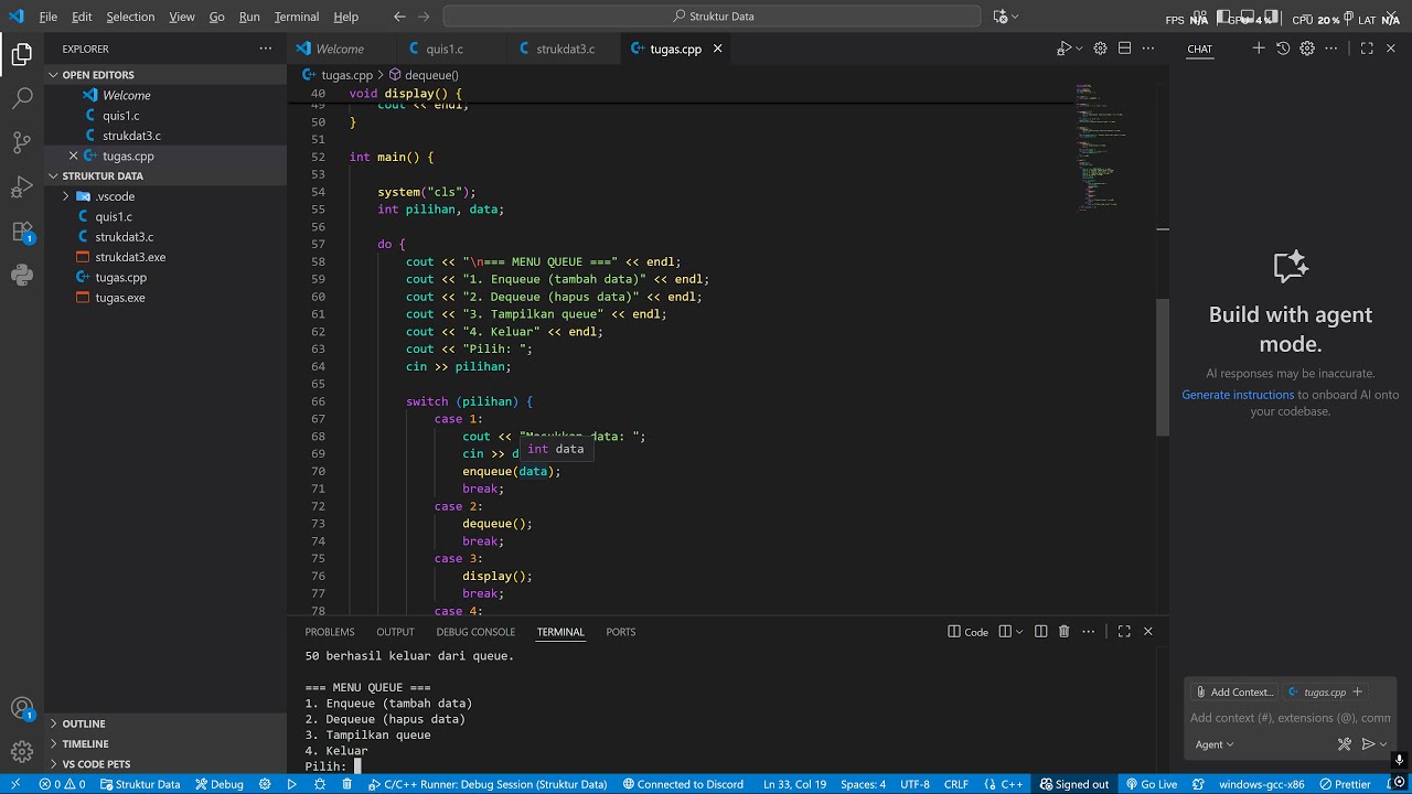 Tugas Struktur Data Queue Menggunakan Array C++ - YouTube