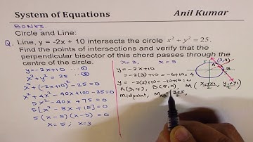 Find Coordinates of Chord x^2 + y^2 = 25 Intersection y = -2x + 10 and Right Bisector