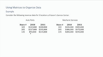 Example Organizing Data Using Matrices 1