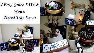 4 No Stress DIY for Winter Tiered Tray Decor / Winter Mason Jar Lantern Luminary DIY