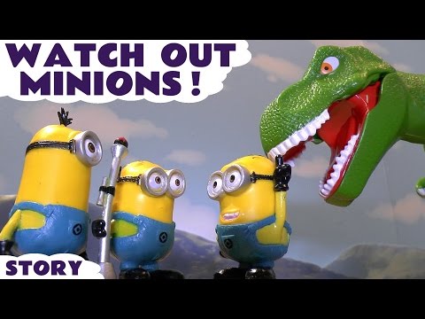 The Despicable Me Minions have fun riding in the Toy Trains