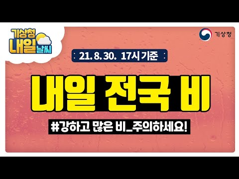 [내일날씨] 내일 낮부터 전국 비, 중부지방 중심 강하고 많은 비 예상돼요, 8월 30일 17시 기준