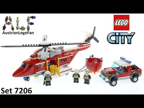 A detailed look at the Lego City 60216 Downtown Fire Brigade with 7 minifigures, a pump system, a li. 