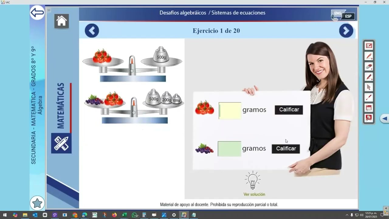 Pizarra interactiva - contenido educativo - secundaria (matemáticas-ecuaciones)