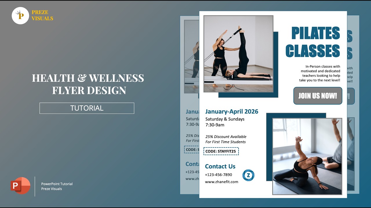 Sm Powerpoint Pilates Class Flyer Design in PowerPoint | Step-by-Step Tutorial for ...