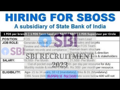 🏦Recruitment for the post of Agriculture Loan  FOS in non-government jobs in SBI 🏧💳.