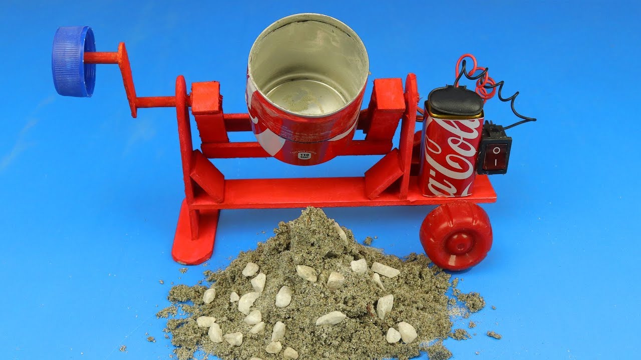 HOW TO MAKE A CEMENT MIXER WITH ALUMINUM CANS AND DC MOTOR - DIY Cement