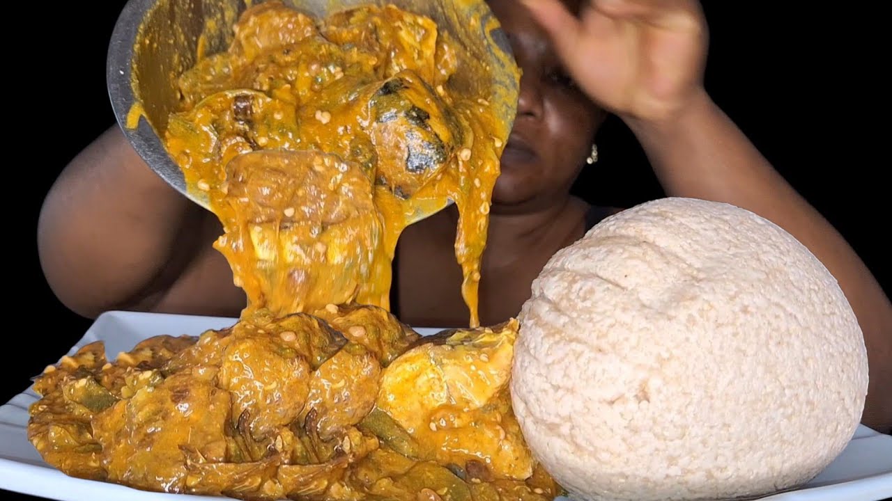 African food mukbang fufu with ogbono soup 