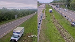 Arkansas Box Truck Drives Goes Completely Off Road Narrowly Missing Traffic Camera
