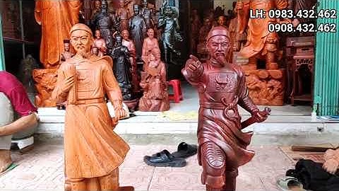 Tượng gỗ độc quyền! Tượng Trần Hưng Đạo đứng chỉ tay gỗ hương cao 50cm