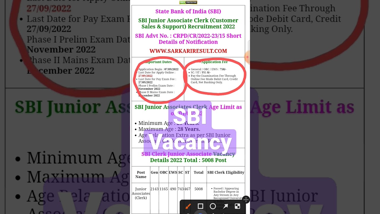 SBI Junior Associate Clerk form. Total Vacancy 5008 