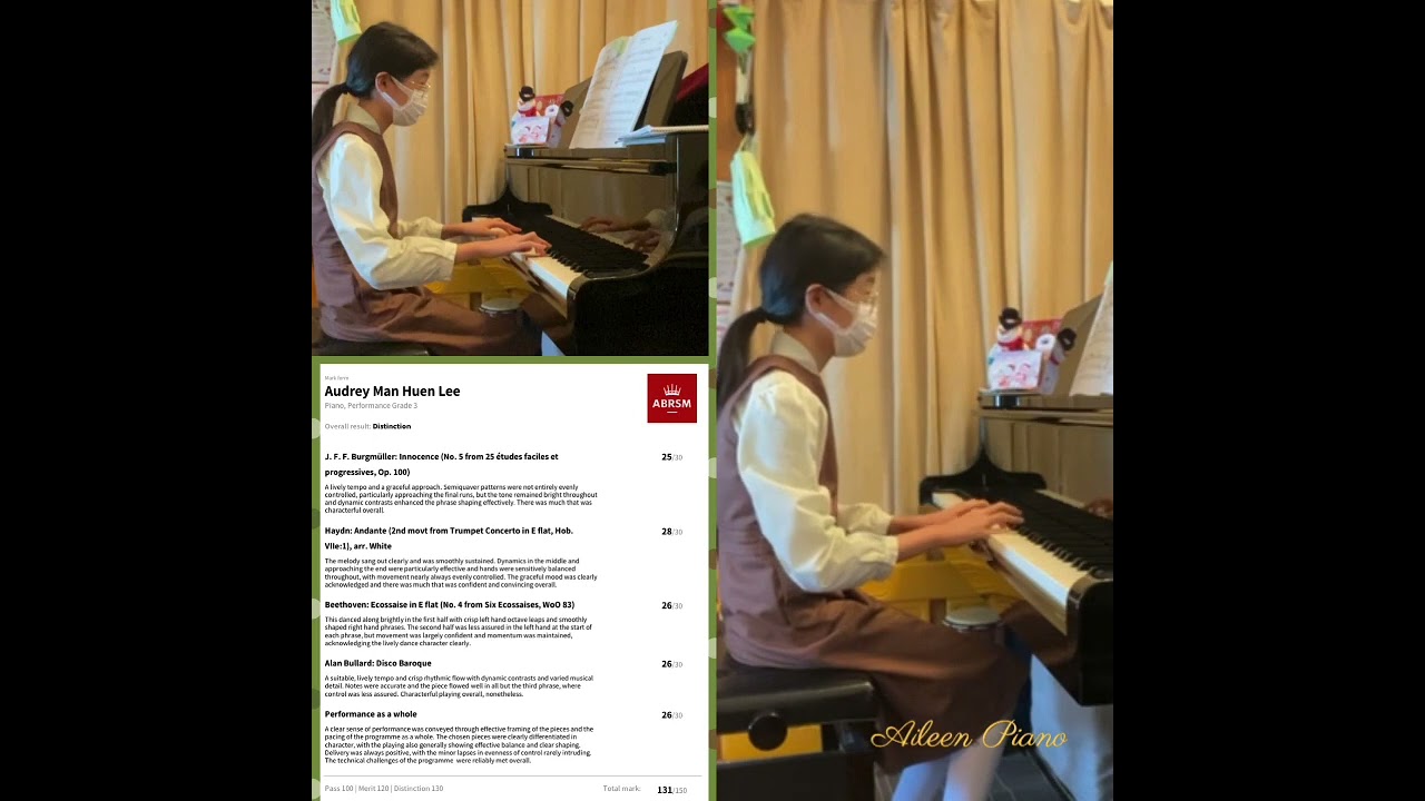 Grade 3 Distinction | ABRSM Piano Exam 2021-2022