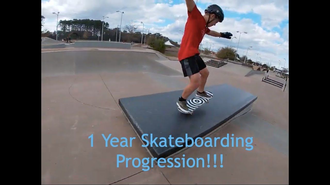 My 1 year skateboarding progression (tre flips, vert drop ins, and more)