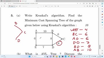MCS021 Q 5a | Write Kruskal’s algorithm. Find Minimum Cost Spanning Tree of graph using Kruskal’s