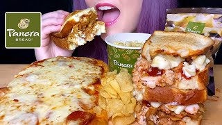 ASMR PANERA BREAD MUKBANG (NO TALKING) PEPPERONI PIZZA + BBQ MAC & CHEESE CHICKEN SANDWICH