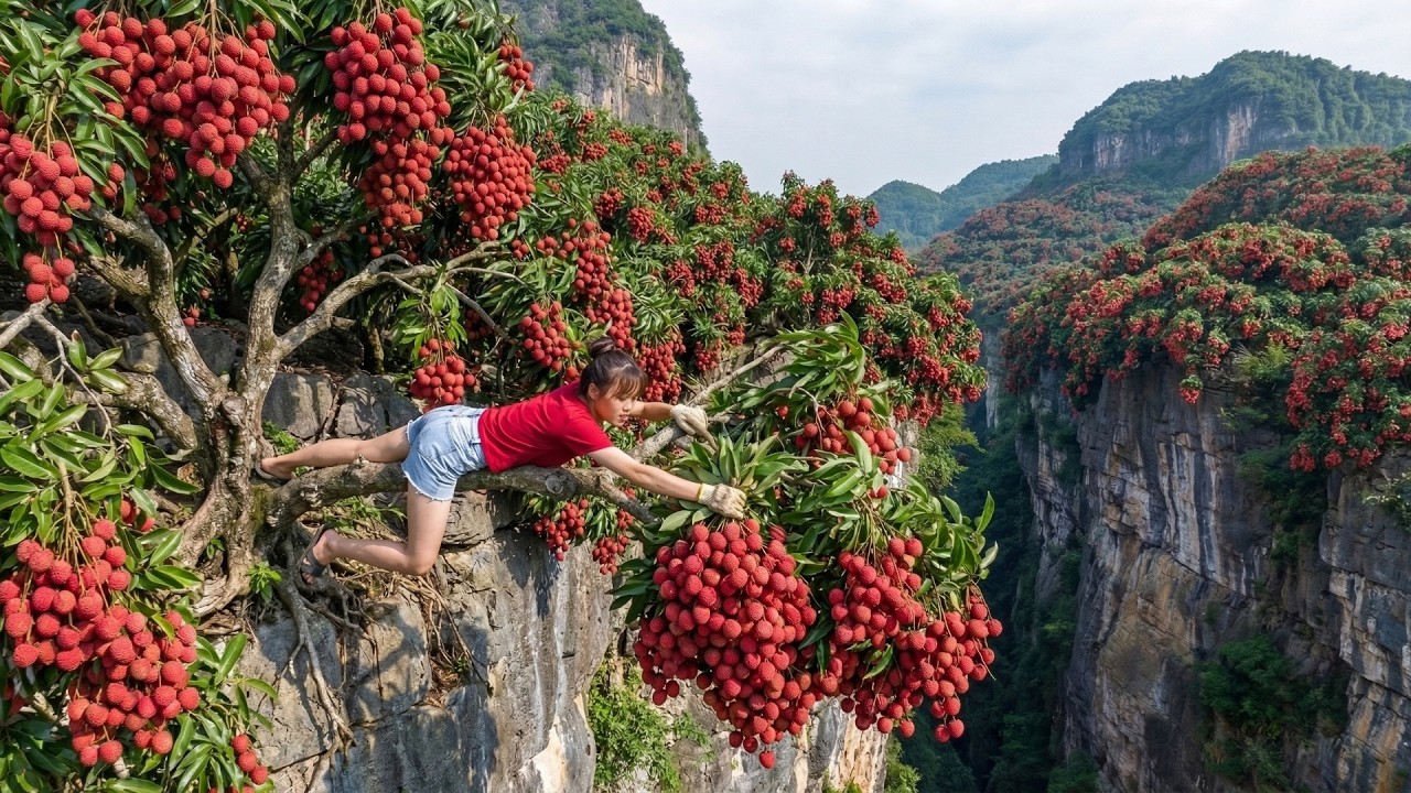 Harvesting 500kg of Giant Lychees from the High Mountains, Transporting Them to the Market