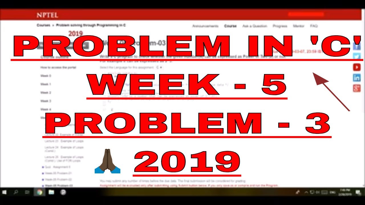 problem solving through C Week 5 Problem 3 || 2019 by being education ...