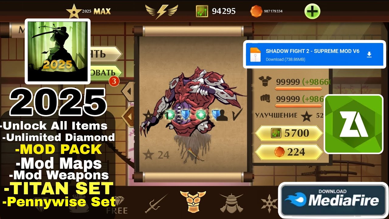 Shadow Fight 2 Supreme Mod V6 — Unlimited Diamond + Mod Pack Items (2025)