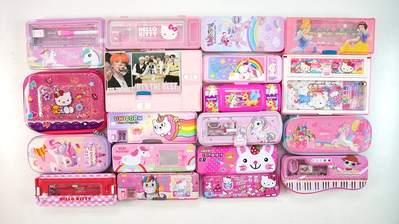 pink unicorn Stationery Collection😍Geometry, Sharpener,pouch, hello kittyColoring Kit, Pencil Box
