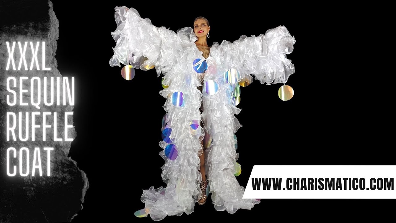 CHARISMATICO Disco Discovery Organza Drag Queen Ruffle Coat With Gigantic Sequin