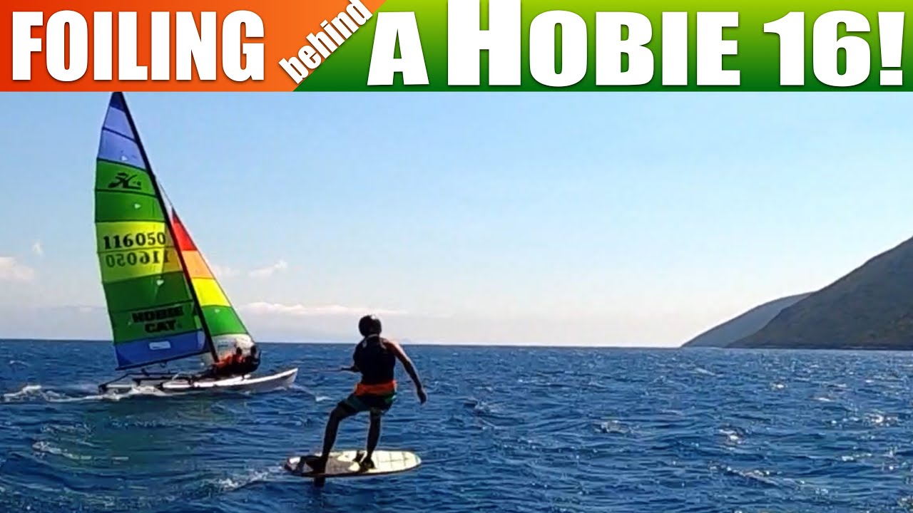 Foiling behind a Hobie 16 a Joyrider TV special