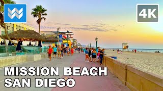 [4K] Mission Beach Boardwalk to Belmont Park in San Diego, California - Sunset Walking Tour 🎧