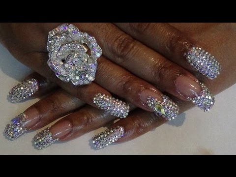 111016 B Day Nails Crystal Ab Swarovski Covered Nail Design Youtube