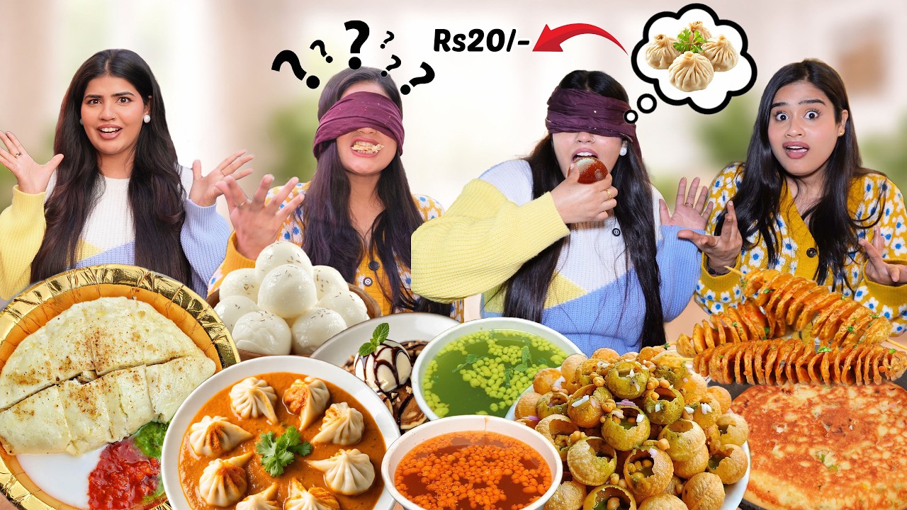 Guess The Food😋 By Eating Blindfolded🙈 Food Challenge | Jhol Momo's, Siddu, Golgappa, Moonglet